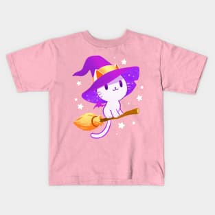 White Witch Cat - Pastel Kitty - Magical stars Kids T-Shirt